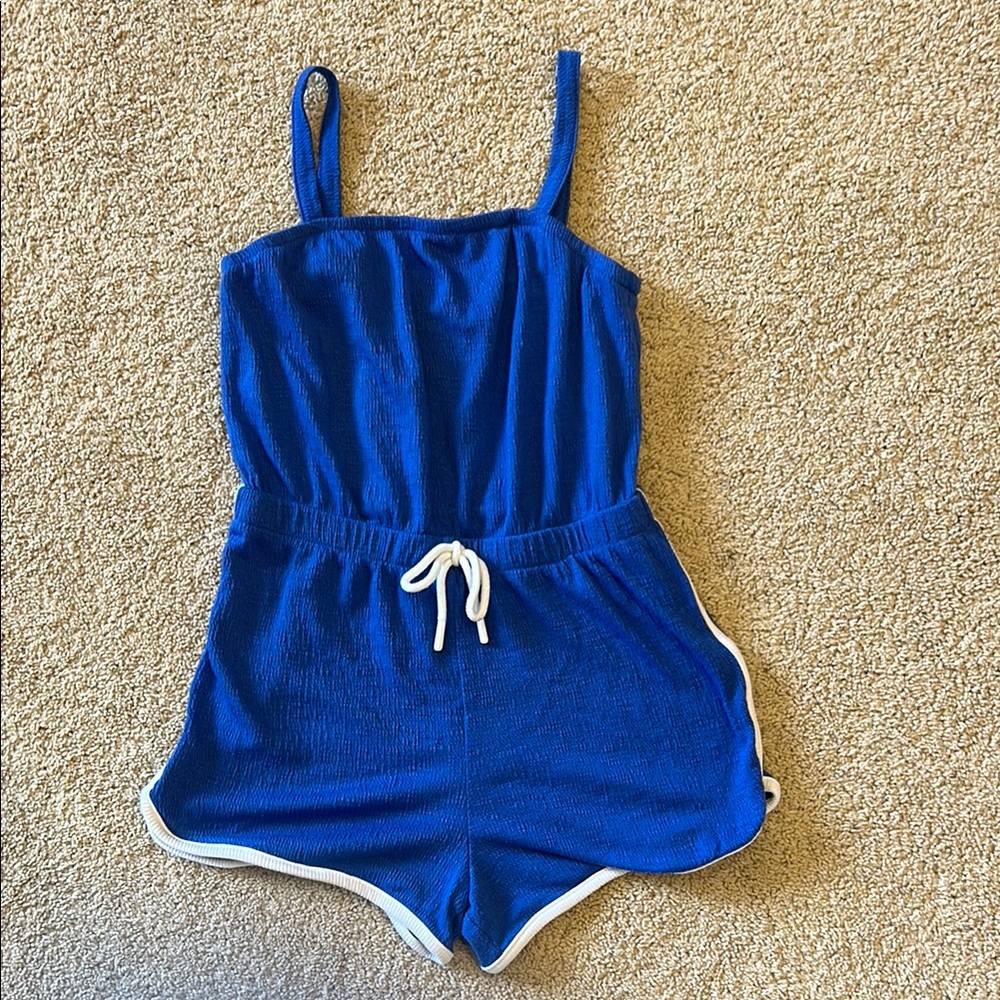 Art Class Blue Romper with Drawstring Waist and Sporty Style